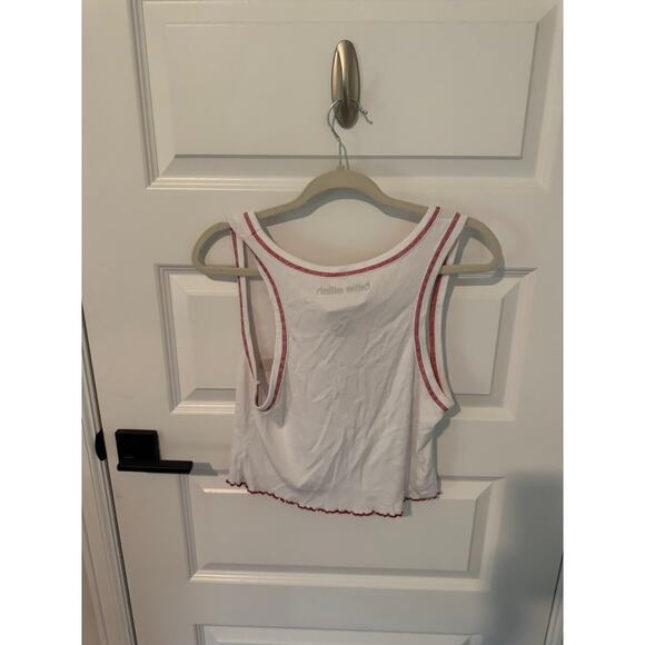 Billie Eilish Cropped Ribbed Tank Top - Red Contrast Stitching & Graphic Print - Picture 3 of 3